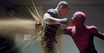 Spiderman's ineffectual punch against Sandman in Spiderman 3