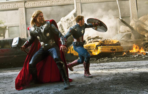 Captain America and Thor fighting to save the world