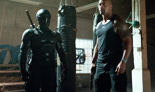 Ray Park and Dwayne THE ROCK Johnson as Snake Eyes and Roadblock