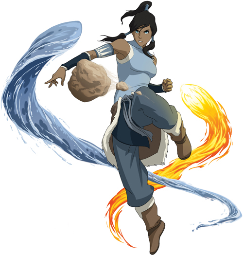 Korra displays earth, water and firebending in THE LEGEND OF KORRA on Nickelodeon. Photo: Nickelodeon. ©2012 Viacom, International, Inc. All Rights Reserved